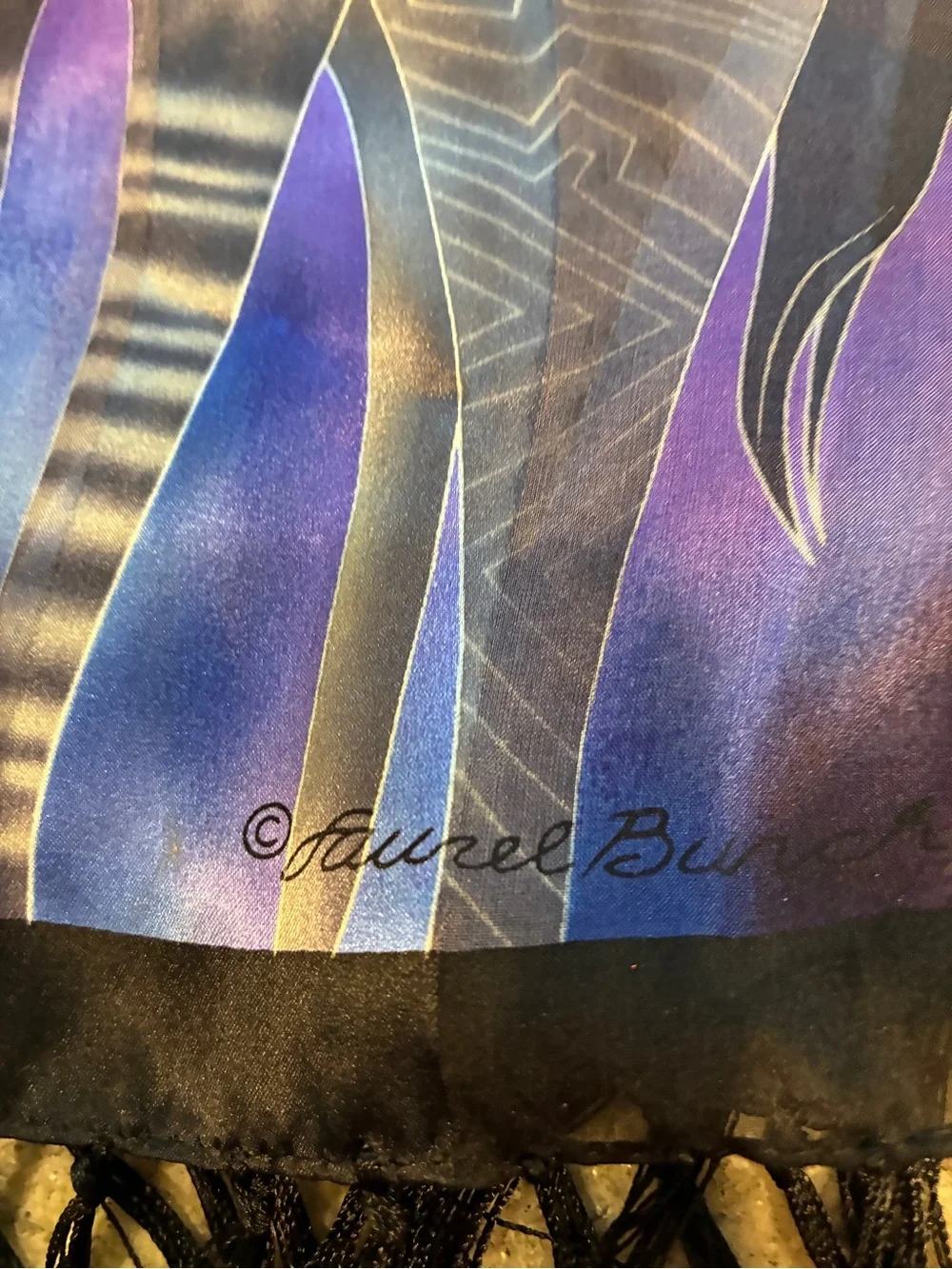 Laurel Burch Vibrant Blue and Black Horse Print Scarf